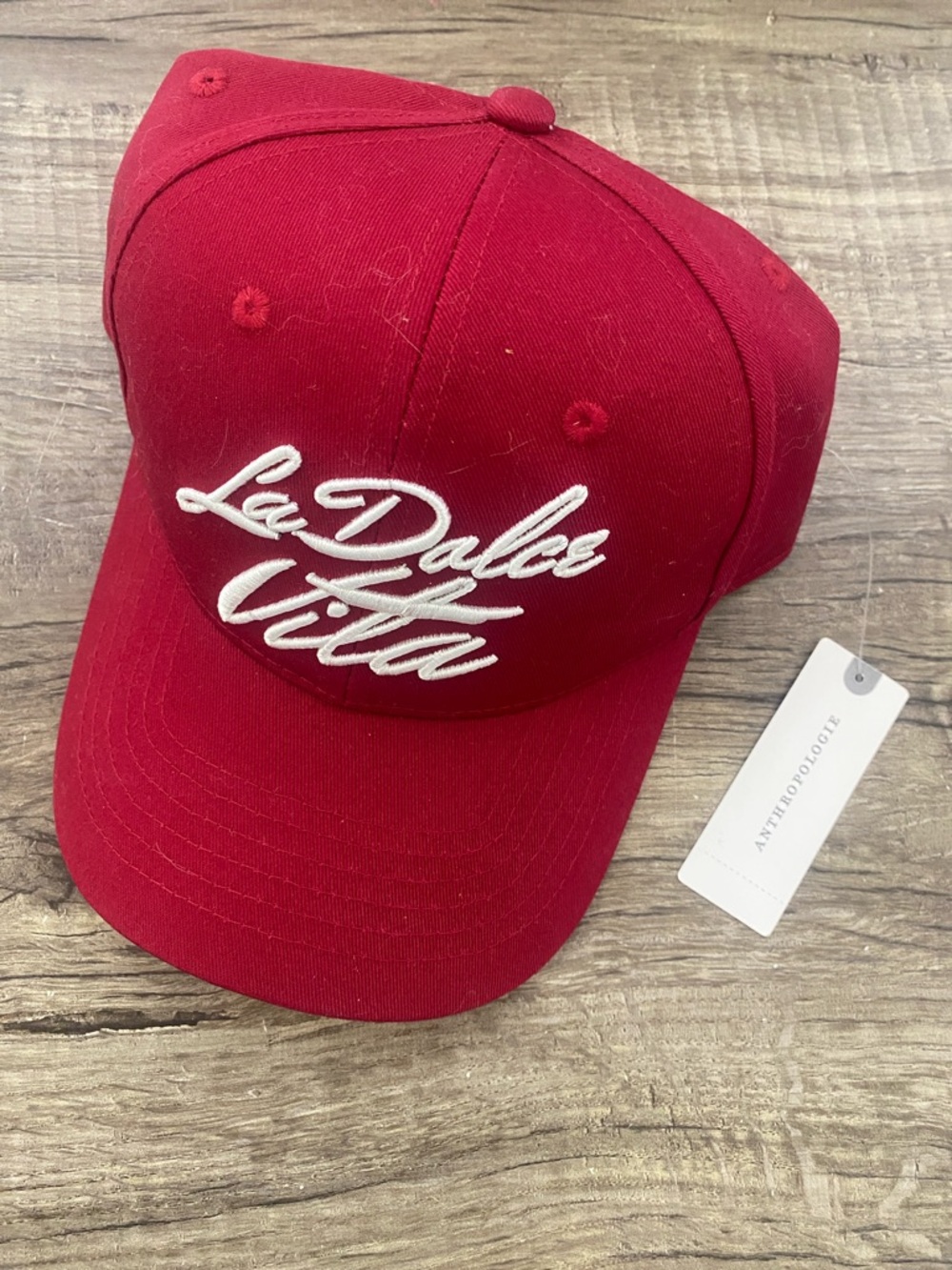 Anthropologie Red Baseball Cap with White Script